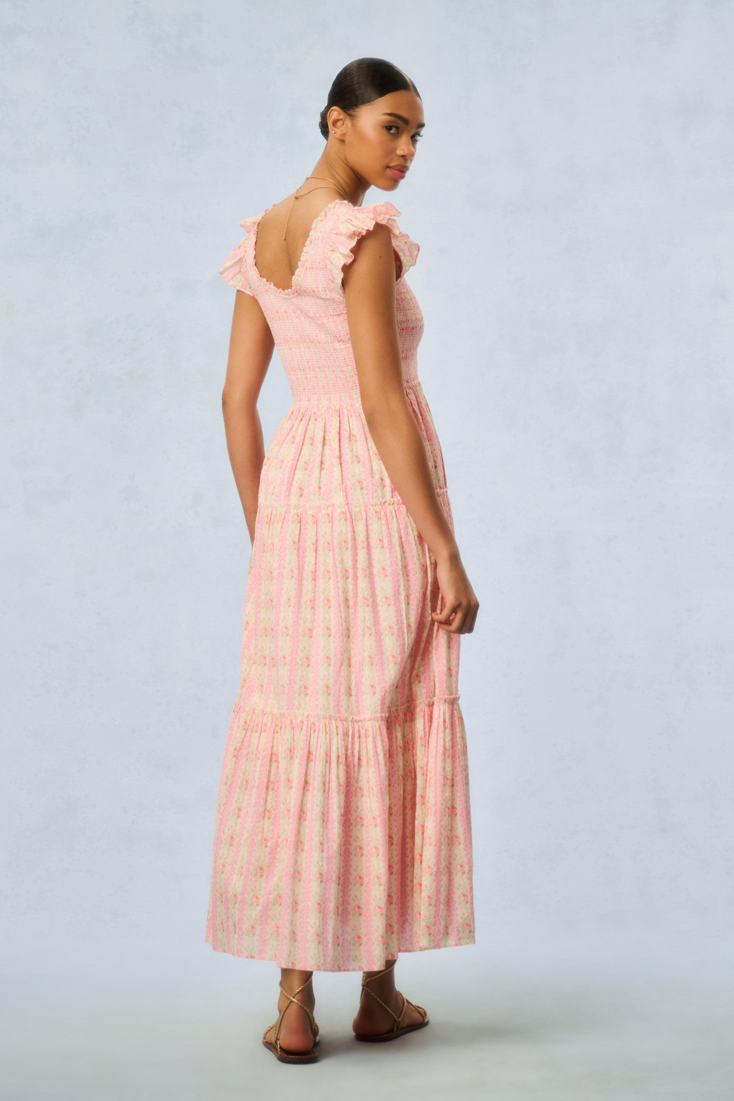 Chessie Women's Strawberry Macaron Floral Print Cotton Maxi Dress - Elegant Summer Beach Dress for Vacation, Party & Casual Wear