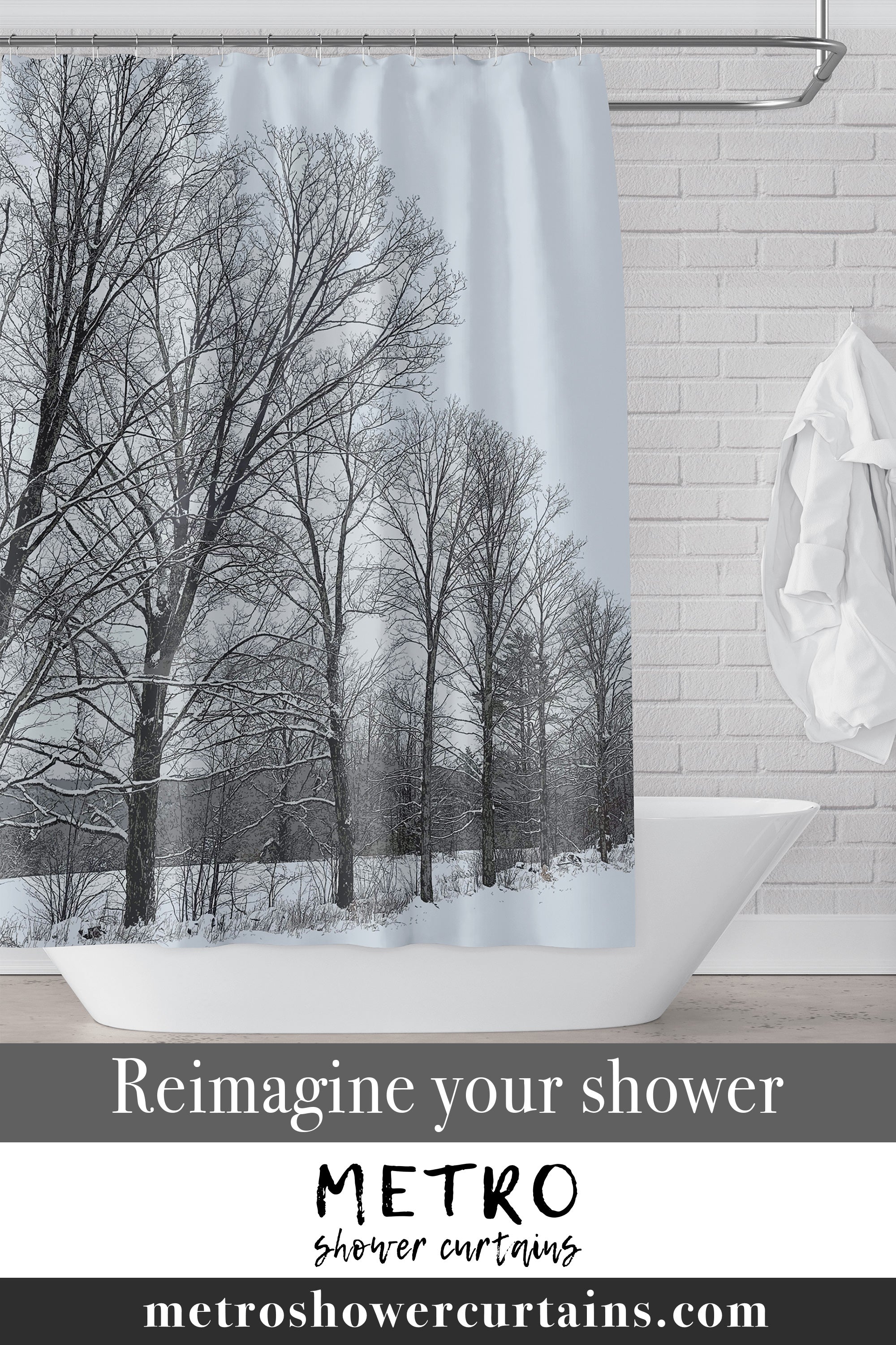 Snowy Vermont Farm & Forest Shower Curtain - Waterproof Bathroom Decor for Farmhouse, Cabin & Rustic Style Homes