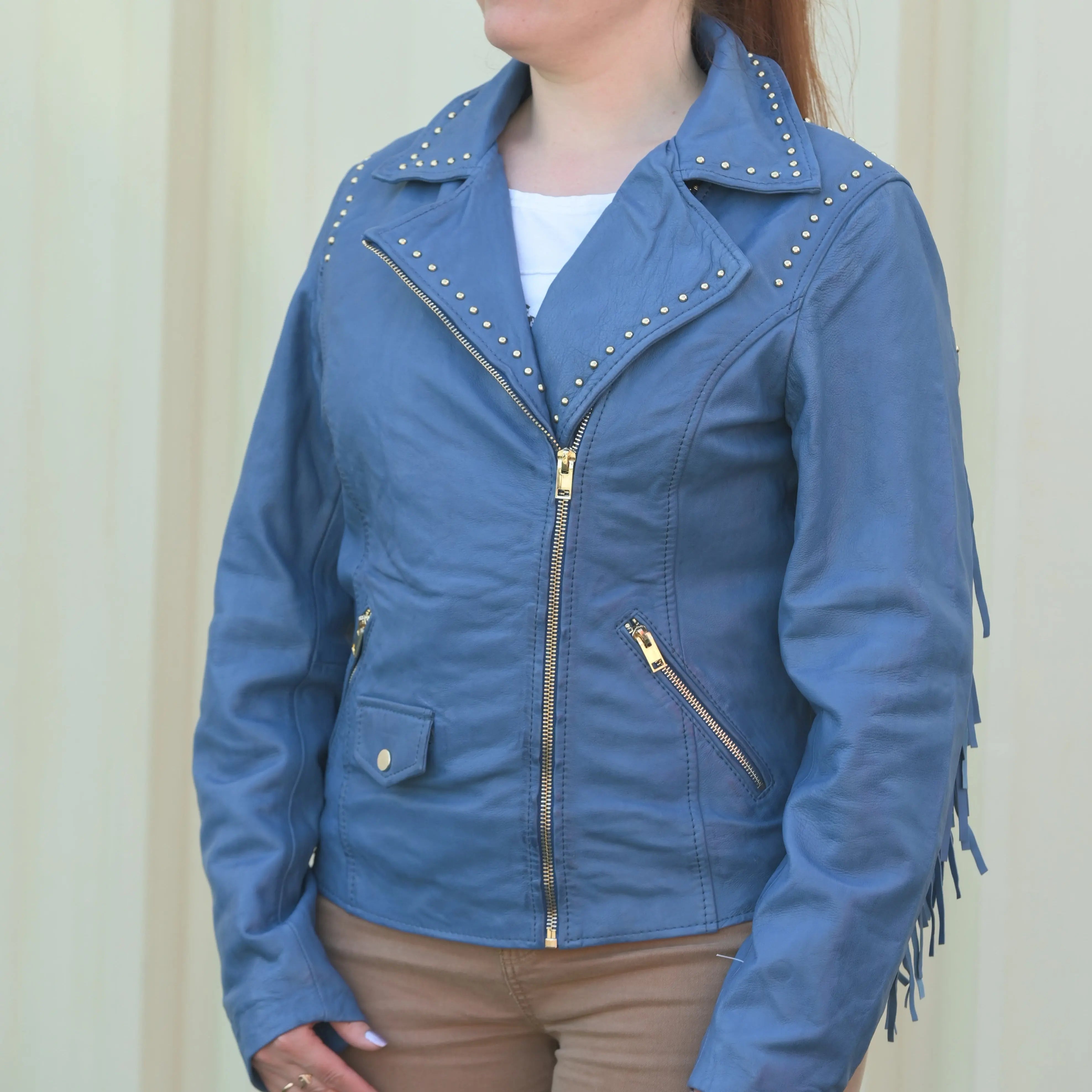 Women's Stylish Studded Leather Jacket with Detachable Fringe - Perfect for Biker, Rocker & Casual Outfits | Fashionable Outerwear for Everyday Wear & Special Occasions