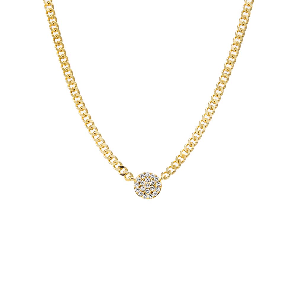 14K Gold Pave Disc Cuban Link Pendant Necklace for Men - Diamond-Cut Luxury Chain with Cubic Zirconia Stones | Perfect for Gifts, Parties & Special Occasions