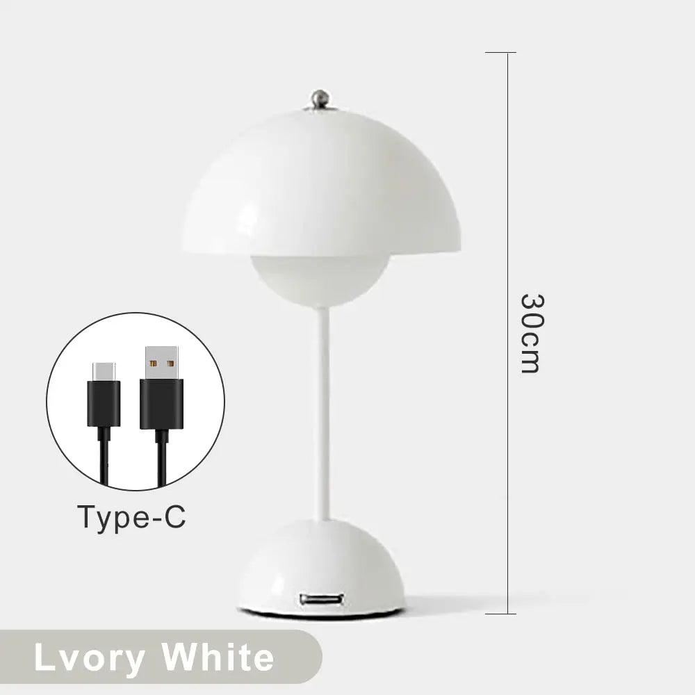 Rechargeable Mushroom LED Table Lamp - Portable Night Light for Bedroom, Nursery, Kids Room & Office Desk - Soft Warm White Light for Reading & Relaxation