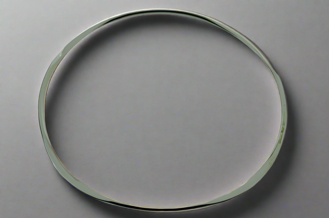 Elegant Narrow Flattened Bangle Bracelet - Sterling Silver Circle Design for Women | Perfect for Everyday Wear, Special Occasions & Gifts