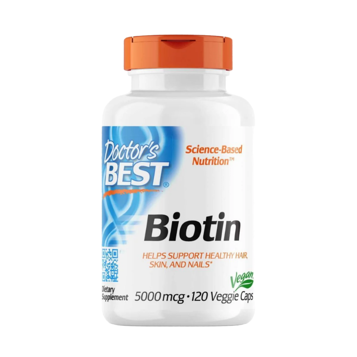 Doctor's Best Biotin 5000mcg Supplement - 120 Vegan Capsules for Hair, Skin & Nails Support - Promotes Healthy Growth for Men & Women