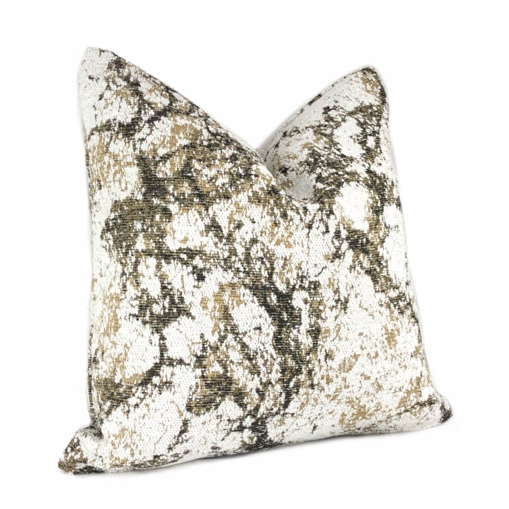 Luxury Calacatta Marble Brown White Chenille Pillow Cover - Soft Decorative Throw Pillow Case for Living Room, Bedroom & Sofa