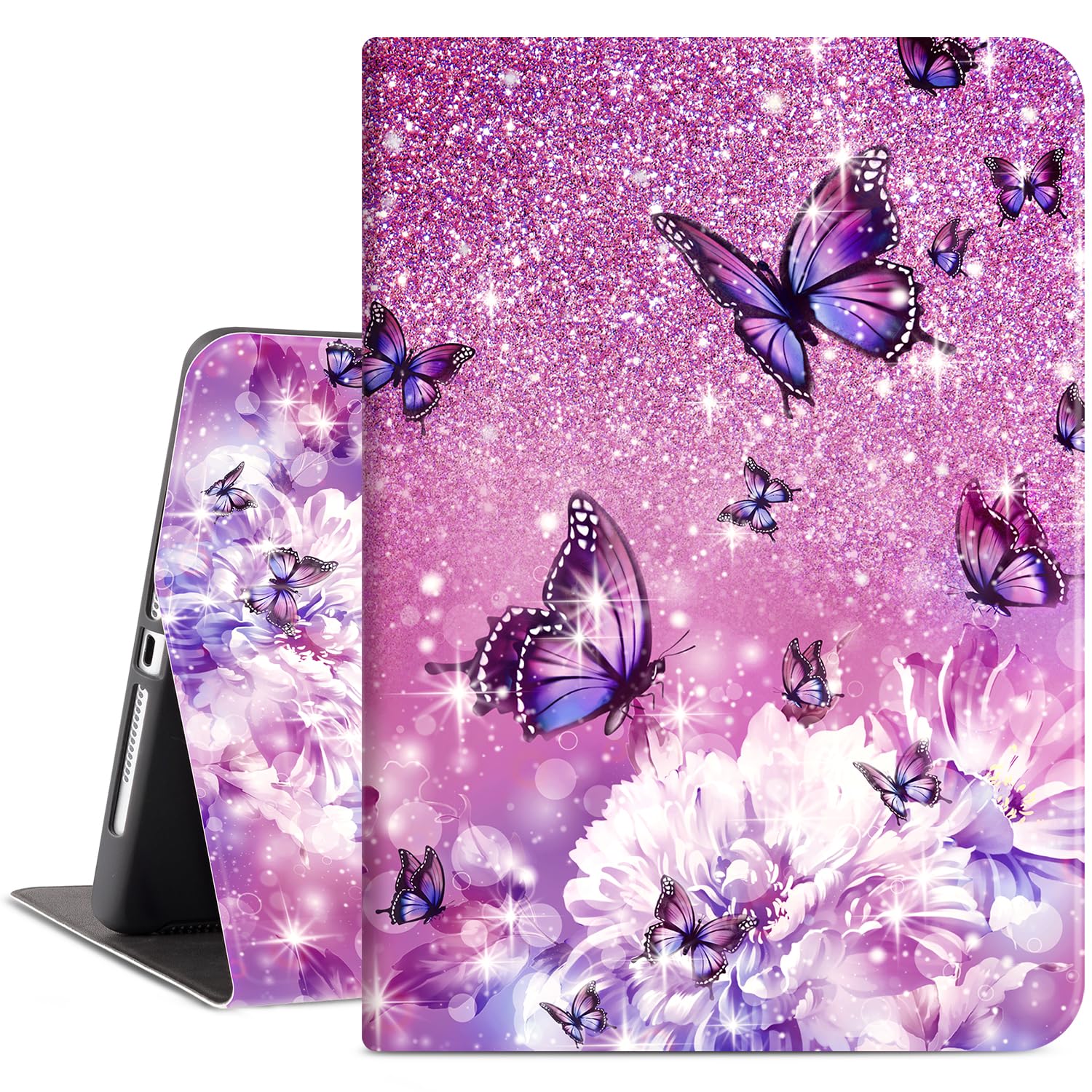 Premium Shockproof iPad Air 2 Case with Multi-Angle Stand & Auto Sleep/Wake - Compatible with iPad 6th/5th Gen & iPad Air 1 (9.7 Inch) - Floral Butterfly Design for Women & Girls - Perfect for Work, Study & Travel