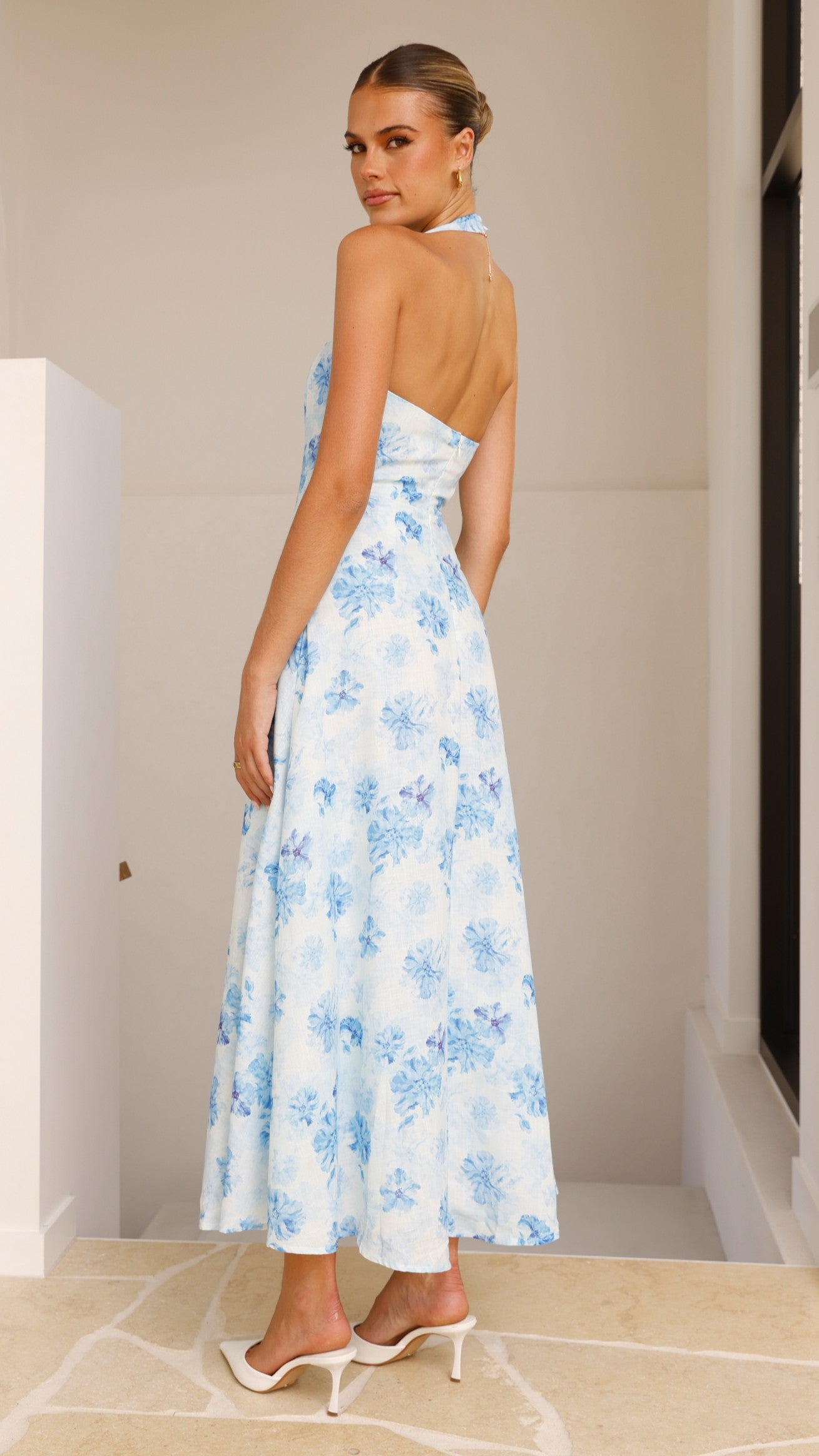 Mady Maxi Dress - Blue Floral Print Long Summer Dress for Women, Beach Vacation & Casual Outings