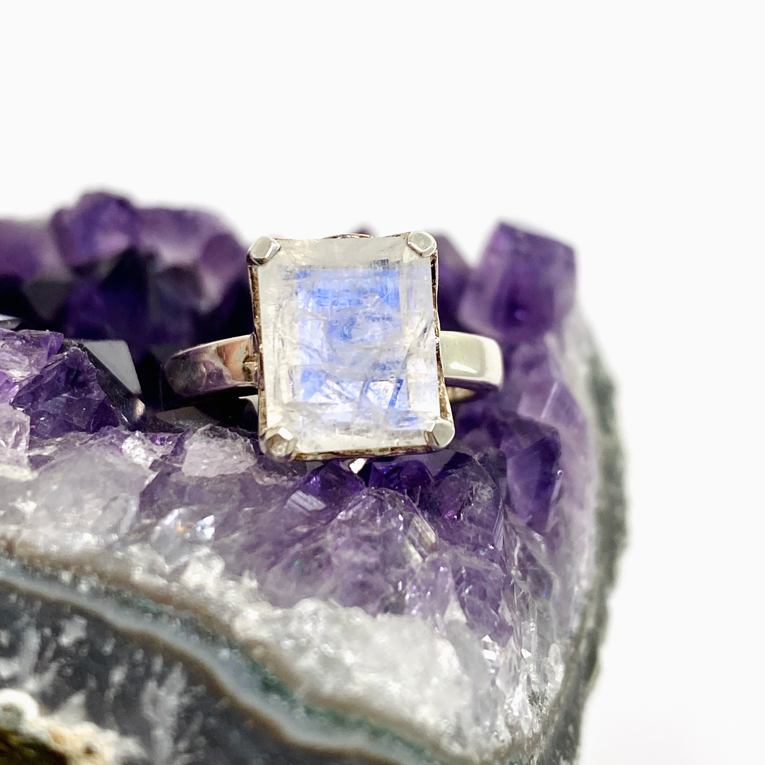 Moonstone Rectangular Faceted Ring Size 5.5 PRGJ639 - Elegant Sterling Silver Jewelry for Women, Perfect for Weddings, Parties & Everyday Wear