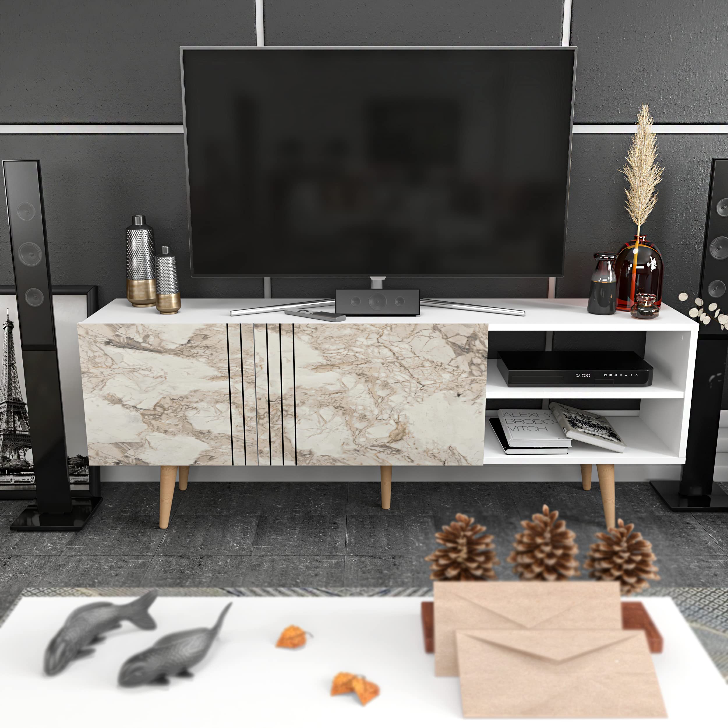 Decorotika Ronas 72 Inch TV Stand Media Console in White - Modern Entertainment Center for Living Room, Bedroom & Home Theater