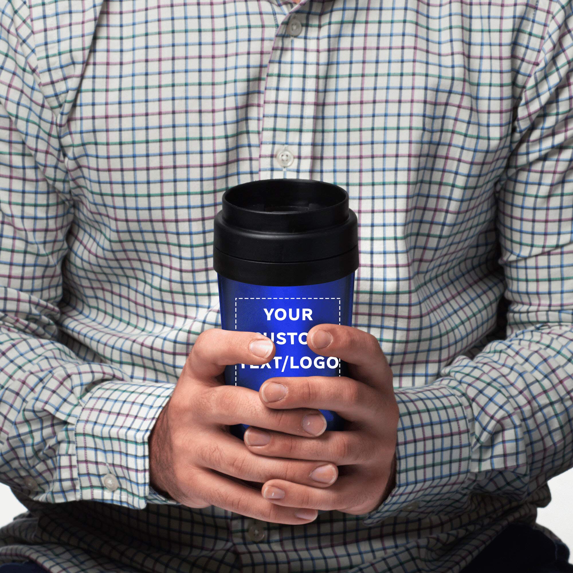 Custom Insulated Stainless Steel Travel Mugs 16 oz (100-Pack) - Personalized Bulk Coffee Cups for Hot & Cold Beverages - Ideal for Office, Events, Promotions & Daily Use - Blue