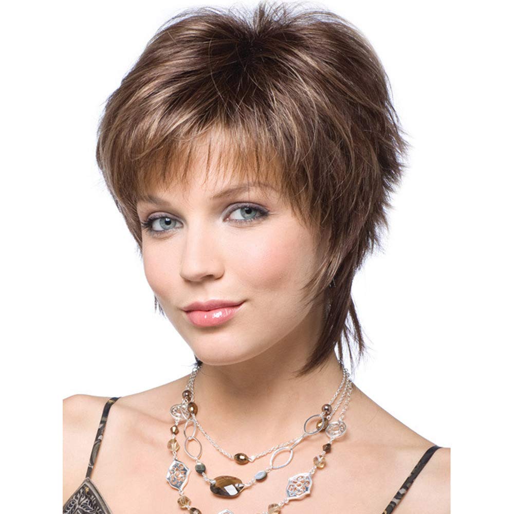BeiSD Short Brown Wig with Bangs - Natural Looking Heat Resistant Synthetic Hair Wig for Black Women | Everyday Wear, Cosplay & Special Occasions