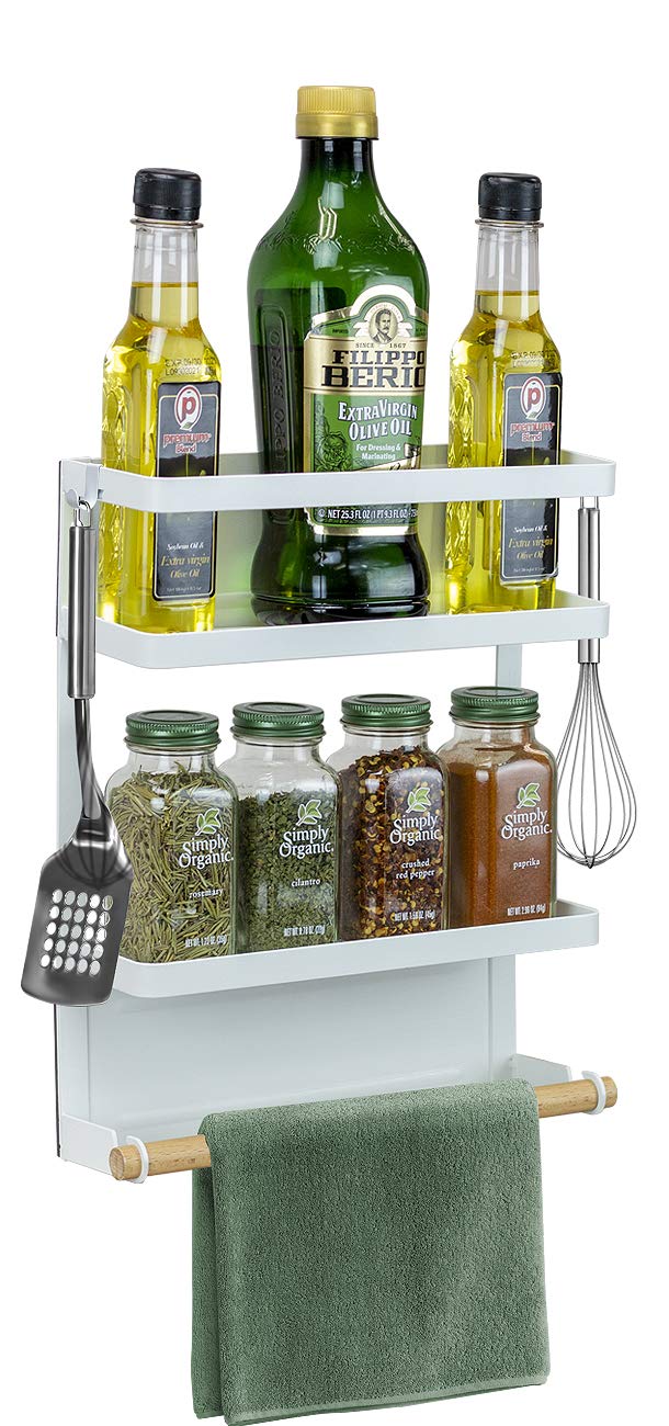 Sorbus Magnetic Spice Rack Organizer for Refrigerator - 3-Tier Storage Shelf with Paper Towel Holder & 5 Hooks, Space-Saving Kitchen Organizer (Medium, White) - Perfect for Pantry, Spice Storage & Small Kitchen Organization