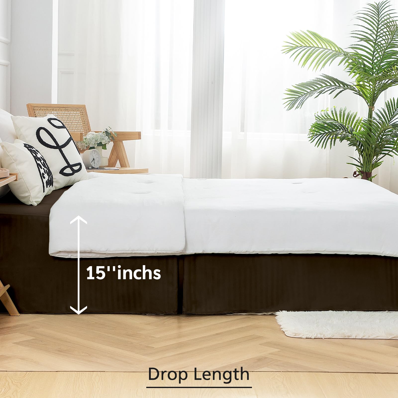 Queen Size Bed Skirt with Split Corners - Pleated Ruffle Design, Easy Fit, Fade & Wrinkle Resistant, Tailored Drop - Perfect for Guest Rooms, Master Bedrooms & Luxury Hotel Decor