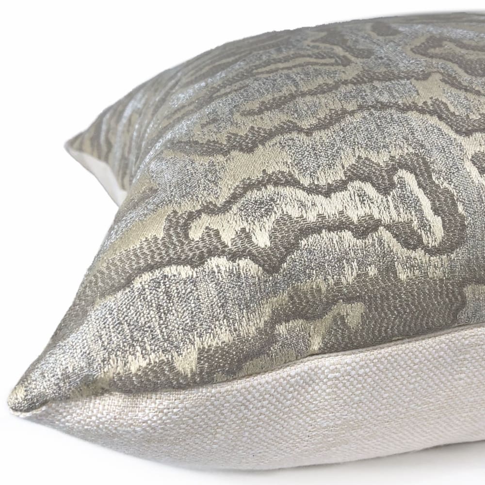 Lucca Ivory & Metallic Silver Tiger Stripe Pillow Cover - Decorative Throw Pillow Case for Sofa, Bed, Couch - Home Decor Accent for Living Room, Bedroom