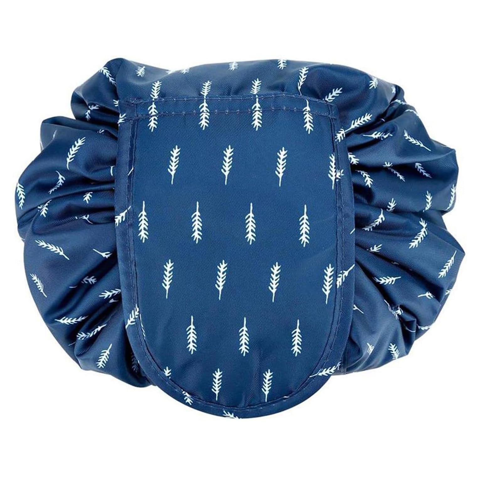 House of Quirk Multifunctional Drawstring Makeup Pouch - Cosmetic & Toiletry Organizer Bag for Women (Dark Blue Leaf) - Perfect for Travel, Gym & Daily Essentials Storage