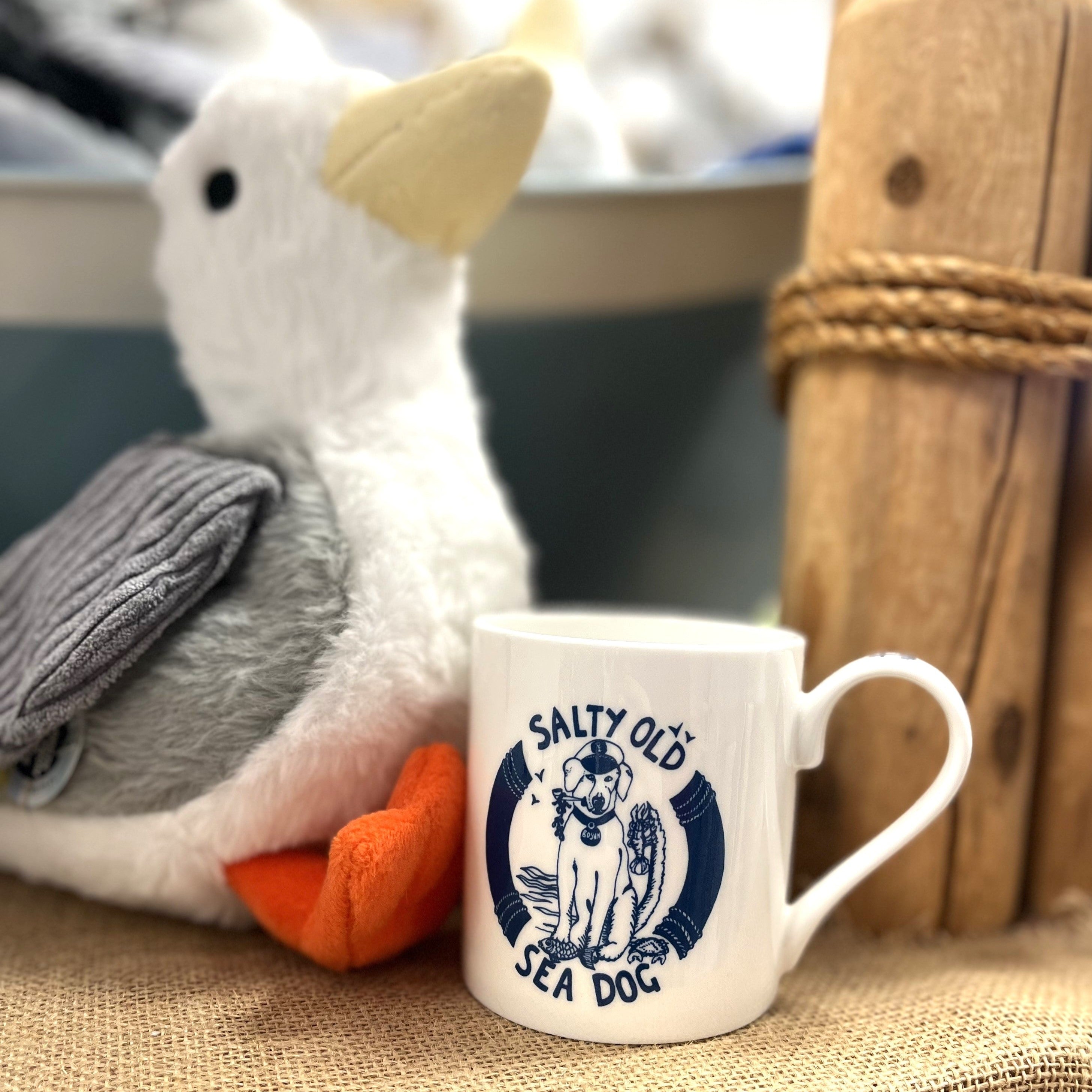 Salty Old Sea Dog Coffee Mug - Vintage Nautical Ceramic Cup for Tea & Coffee - Perfect for Sailors, Beach Lovers & Sea-Themed Gifts