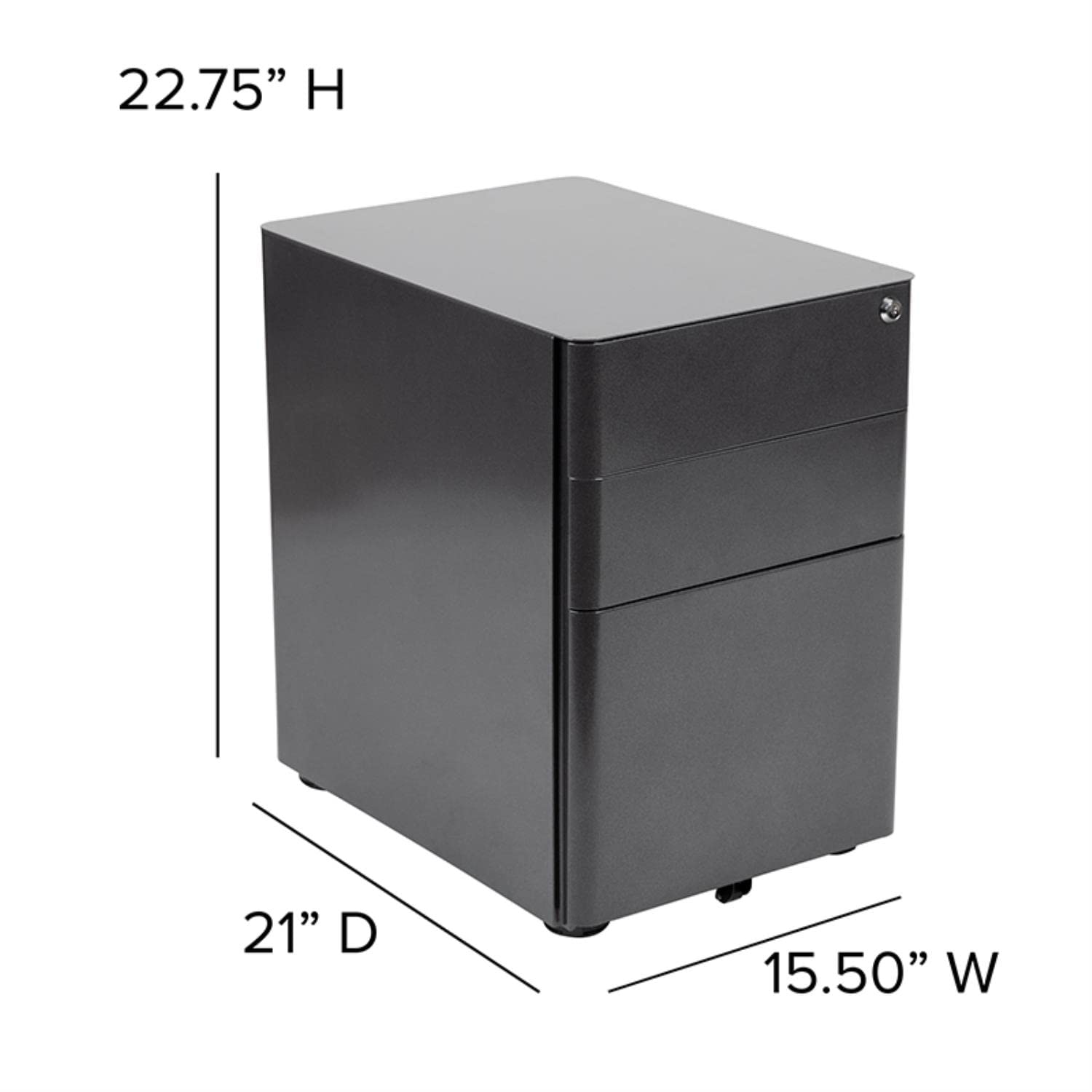 Flash Furniture Warner Modern 3-Drawer Mobile Locking File Cabinet with Anti-Tilt Mechanism - Black Office Storage for Legal & Letter Files - Perfect for Home Office, Corporate Workspaces & Document Organization