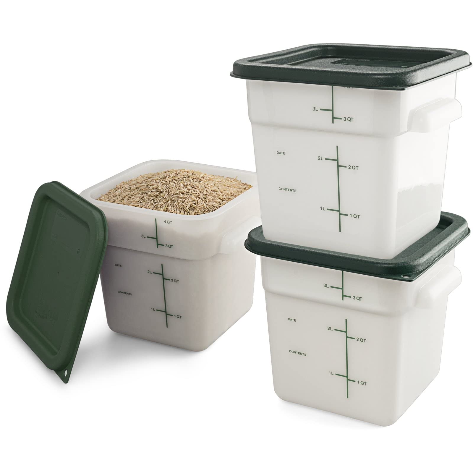 Carlisle 4-Quart Square Food Storage Containers with Lids - Set of 3 White Plastic Containers for Catering, Kitchen & Restaurant Use | Perfect for Meal Prep, Leftovers & Bulk Food Storage