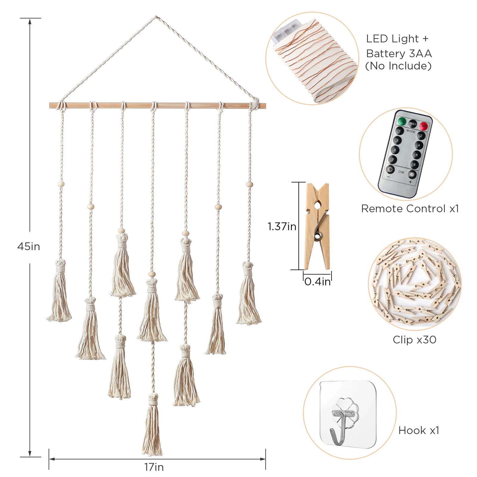 Kyoryuger Macrame Wall Hanging Photo Clip Holder - Boho Chic Bedroom Decor, Perfect Gift for Teen Girls, Mom, Grandma, Nana, Friends & Women, Ideal for Birthdays, Memorials & Home Styling