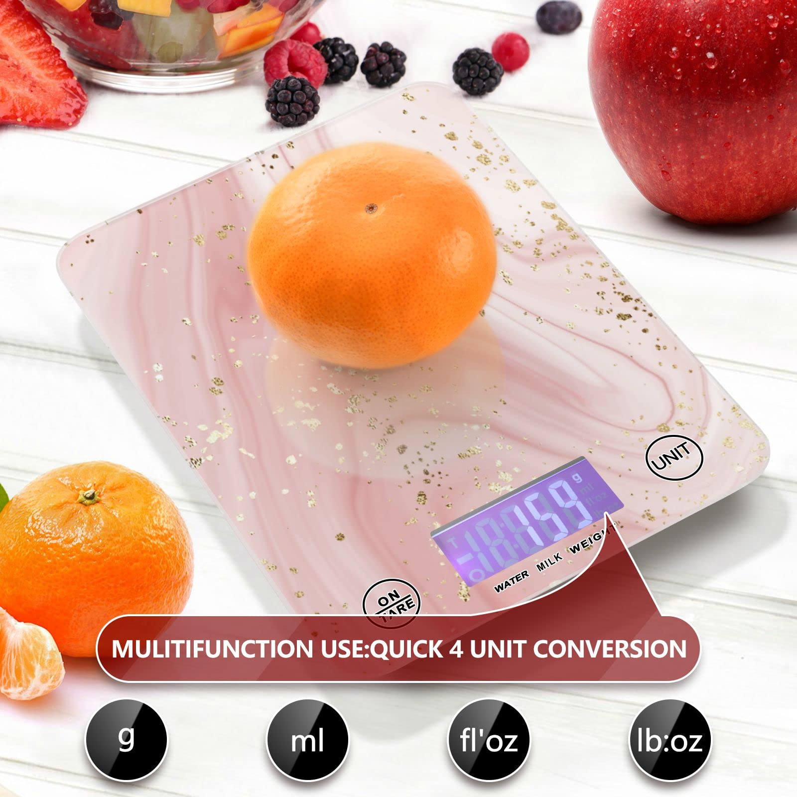 MNSRUU Digital Kitchen Scale - Rose Pink Gold Marble Food Scale for Baking, Cooking & Weight Loss | Precise Measurements in Ounces & Grams | Perfect for Meal Prep, Portion Control & Healthy Eating