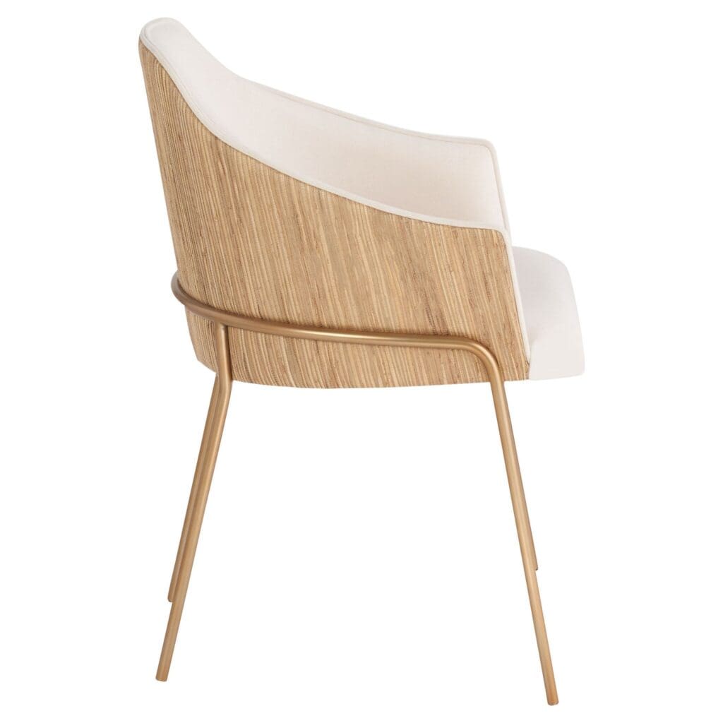 Cyan Design 11758 Menfis Dining Chair - Brushed Gold Frame with Light Tan Velour & Rattan Seat - Elegant Modern Dining Room Furniture for Home & Restaurant Use