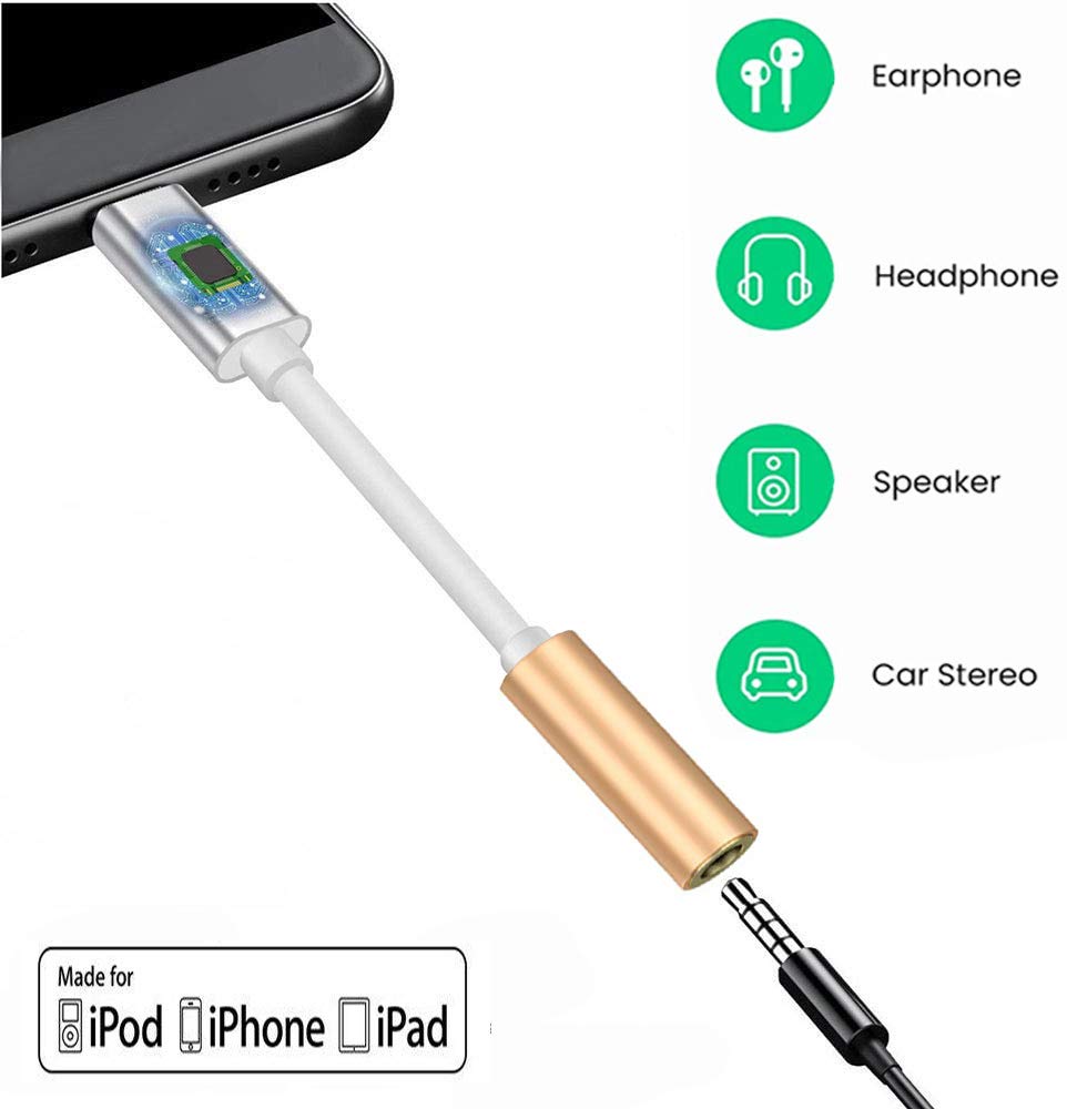 Apple MFi Certified Lightning to 3.5mm Headphone Jack Adapter - Hi-Fi Digital Audio Connector for iPhone 12/11 Pro/XS/XR/X/8/7/SE, iPad Pro/Mini - Works with iOS 10+ - Perfect for Music, Gaming & Hands-Free Calls