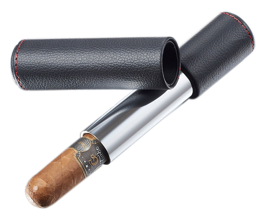Visol Tristan Black Leather Stainless Steel Cigar Tube - Holds 60 RG Cigars | Premium Travel Humidor for Cigar Aficionados | Perfect for Outdoor Adventures & Gifts