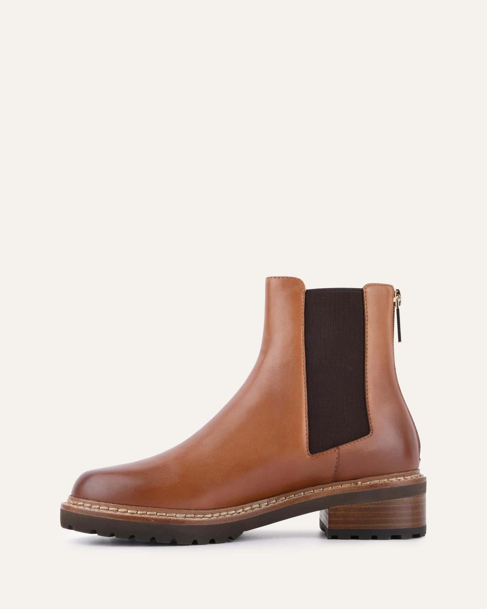 Samira Flat Ankle Boots - Genuine Brandy Leather Women's Shoes for Casual Wear & Office Outfits