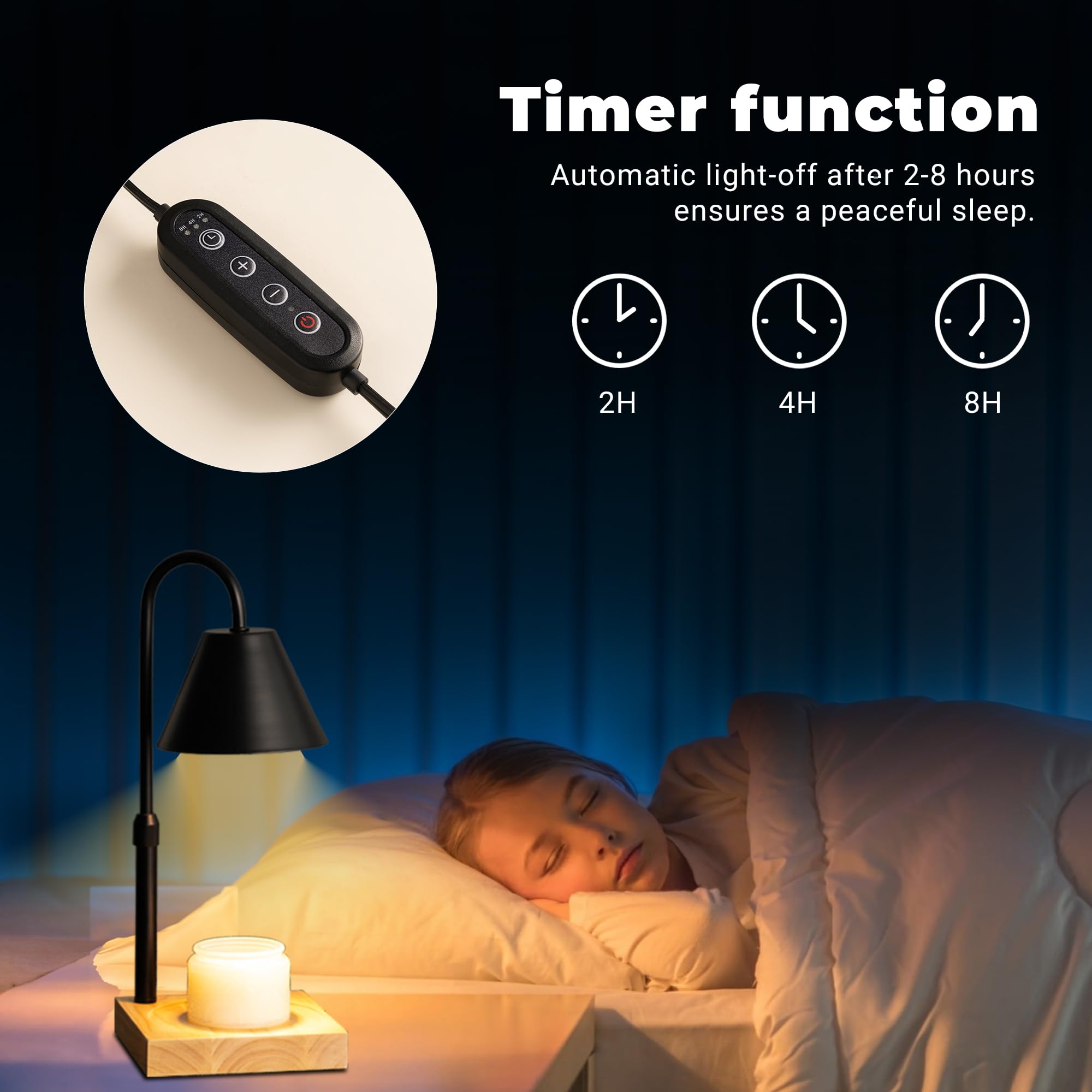 Black Dimmable Candle Warmer Lamp with Adjustable Height & Timer - Wooden Base Wax Melter for Scented Candles (Includes 2 Bulbs) - Perfect for Home Decor, Aromatherapy & Relaxation