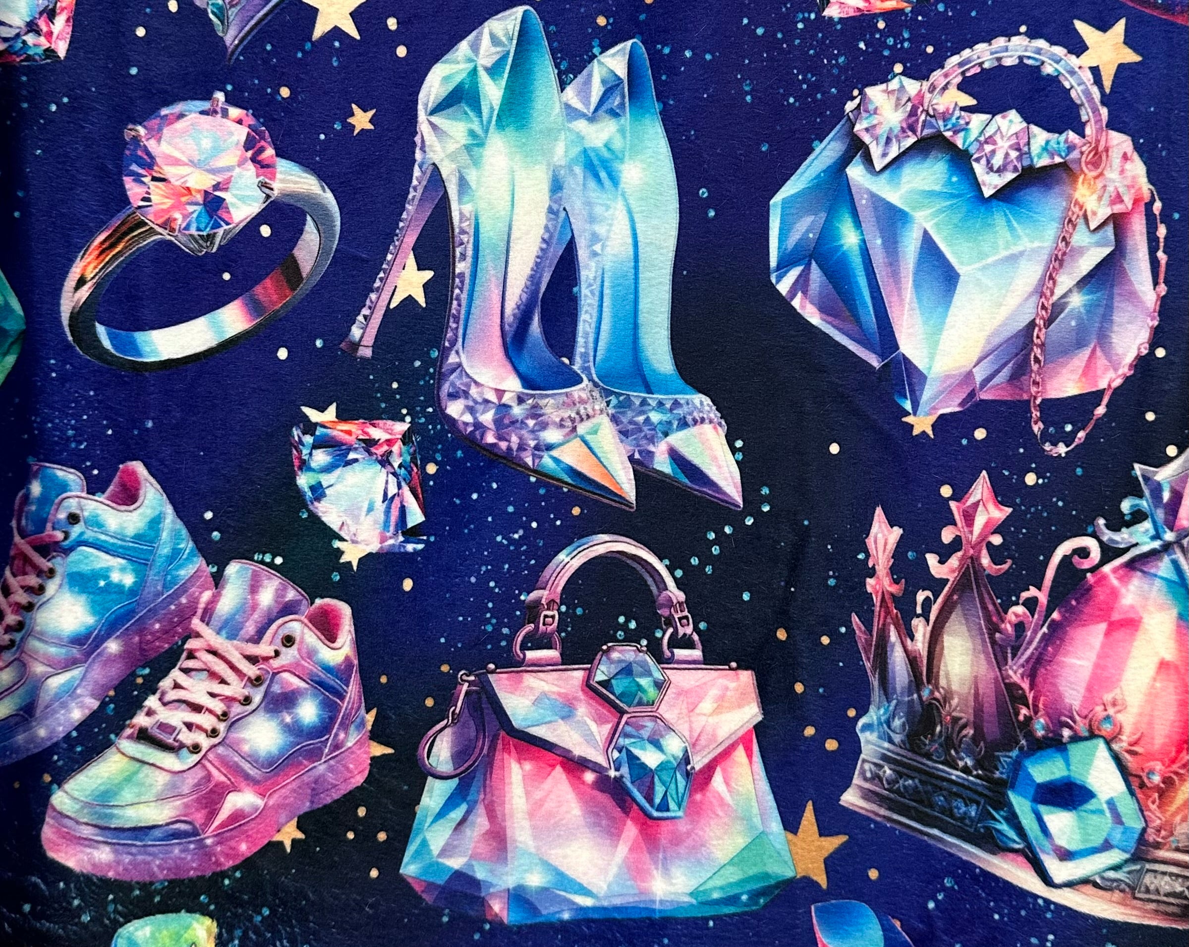 Luxury Jewel Luxe 41x60 Minky Blanket with Pillowcase for Kids & Toddlers - Sparkling Tiaras, Diamonds & Sneakers Design | Perfect for Nursery, Bedtime & Gift Giving