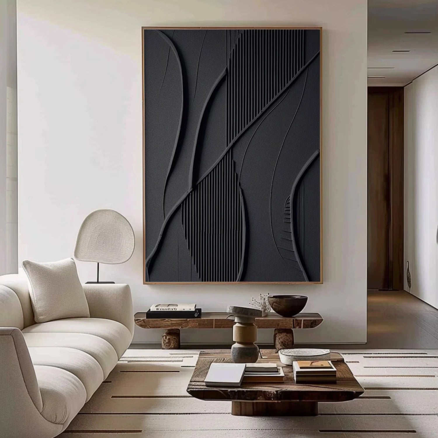Black Minimalist Textured Abstract Wall Art Painting #MZ138 - Modern Home Decor for Living Room, Bedroom & Office
