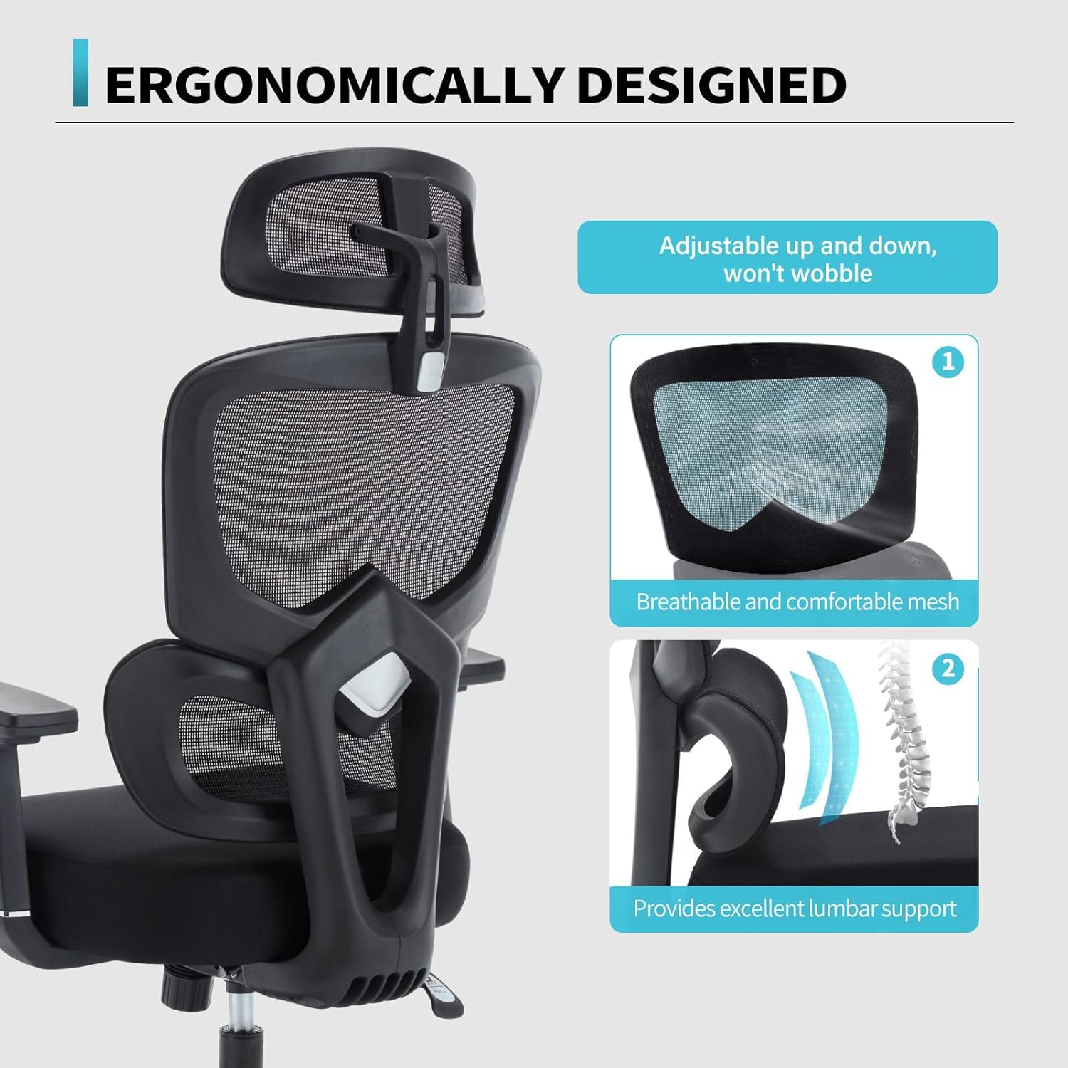 Premium Ergonomic Office Chair - High Back Mesh Desk Chair for Big & Tall up to 500lbs | Heavy Duty Metal Base | Adjustable Lumbar Support & 2D Headrest | Perfect for Home Office, Gaming & Long Work Sessions