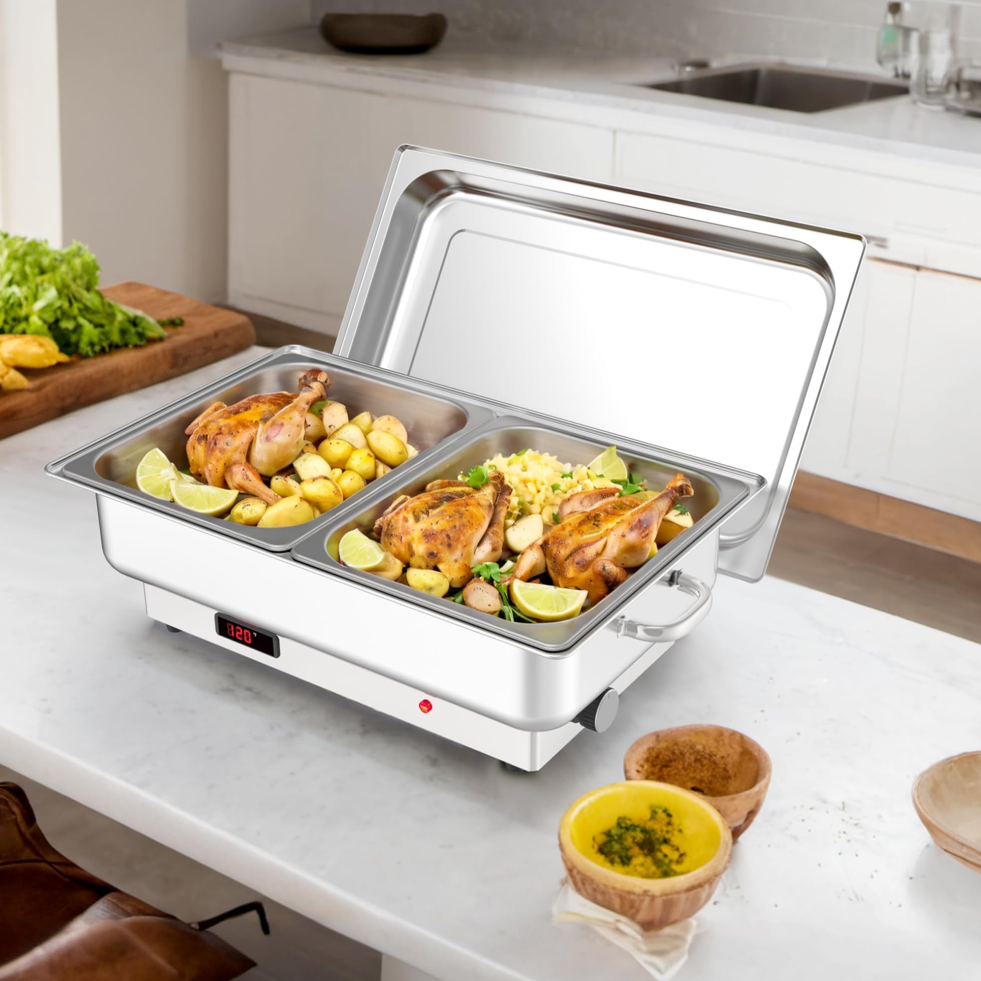 GARVEE 2 Pack Electric Chafing Dish Buffet Set - 2 x 4.5QT Stainless Steel Commercial Food Warmers with Temperature Control Display | Perfect for Weddings, Parties, Catering & Buffet Serving | Keep Food Warm at Events, Restaurants & Home Gatherings