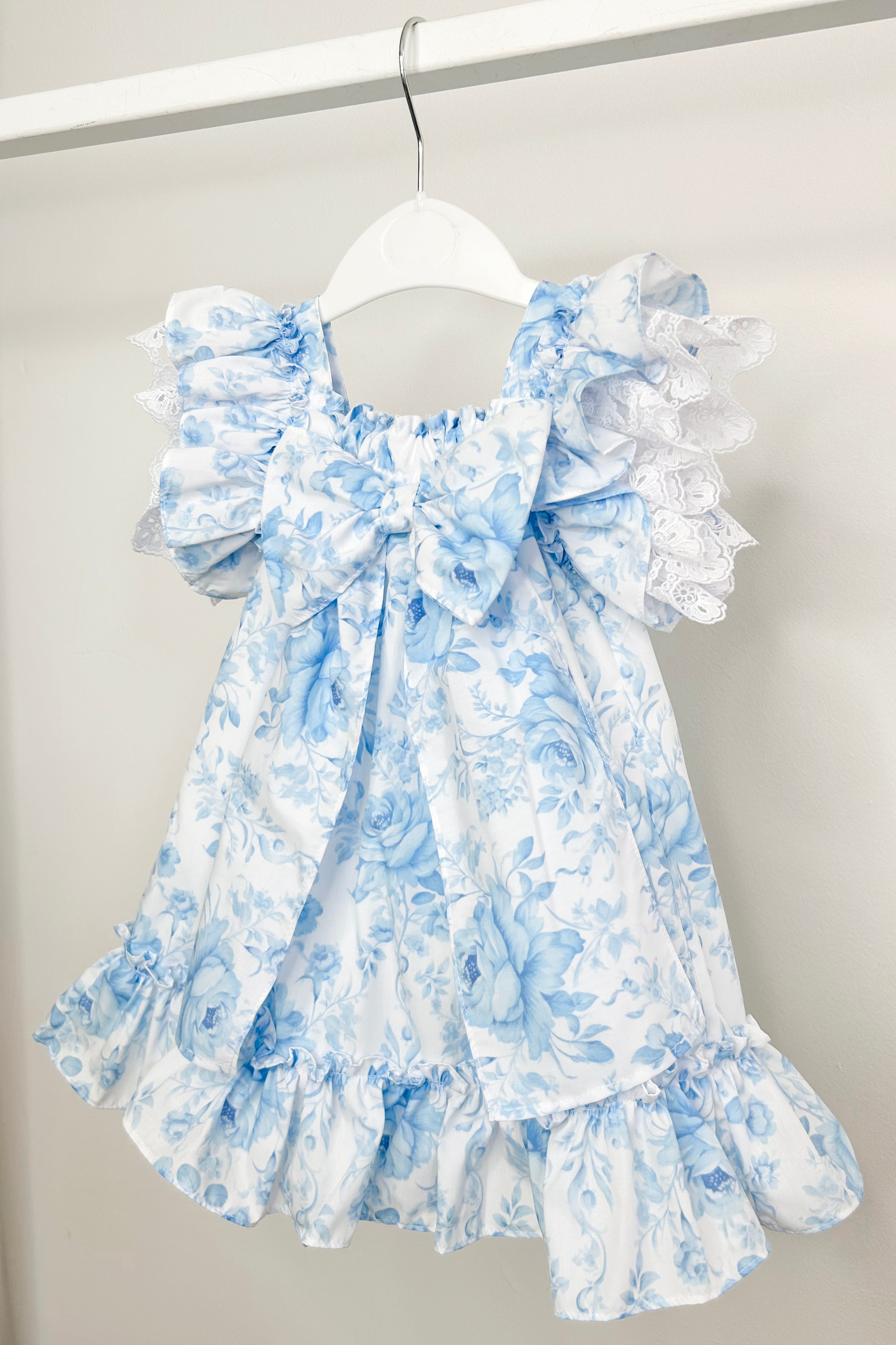Serenity Blue Floral Lace Bow Dress - Elegant Summer Party Dress for Women, Wedding Guest Dress, Garden Tea Party Outfit