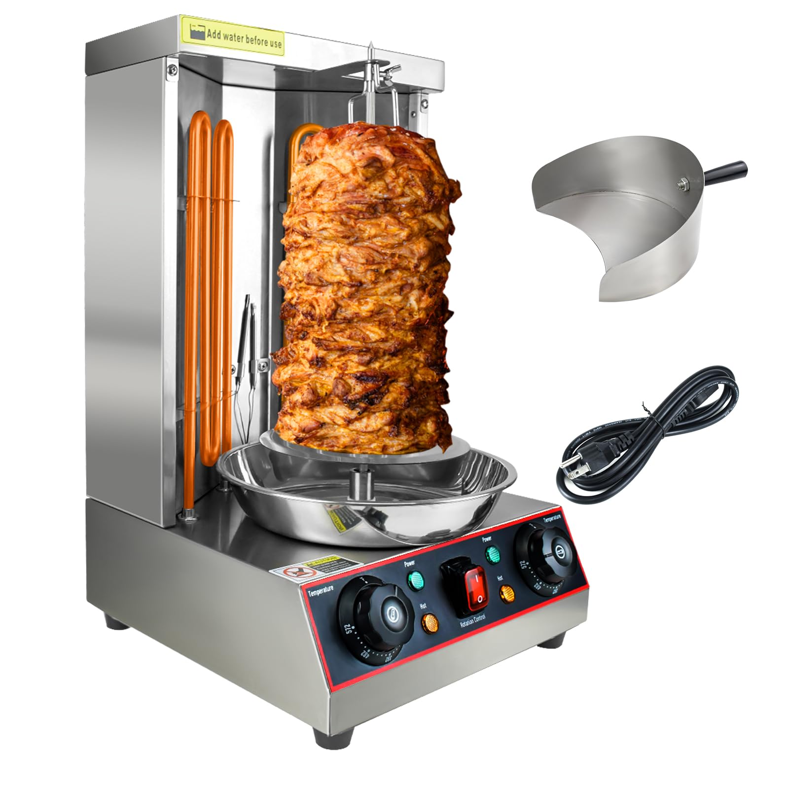 YOOKTEN 3000W Commercial Electric Shawarma Grill Machine - Stainless Steel Vertical Rotisserie for Doner Kebab, Gyro & Chicken - Includes Meat Catch Pan (Silver) - Perfect for Restaurants, Food Trucks & Home Kitchens