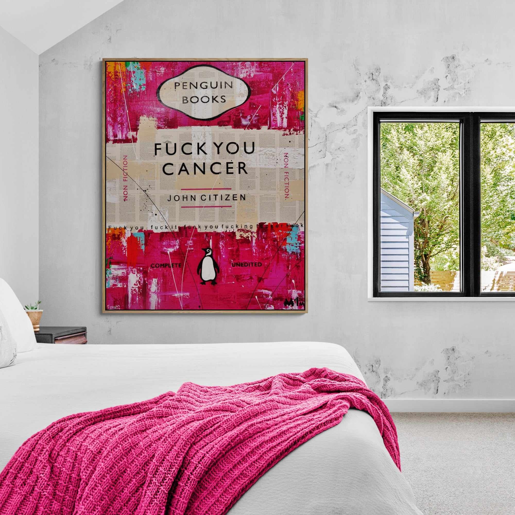 F.U. Cancer 120cm x 150cm Fuck You Cancer Urban Pop Art Canvas Painting - Modern Home Decor, Office Wall Art, Gift for Cancer Survivors & Supporters