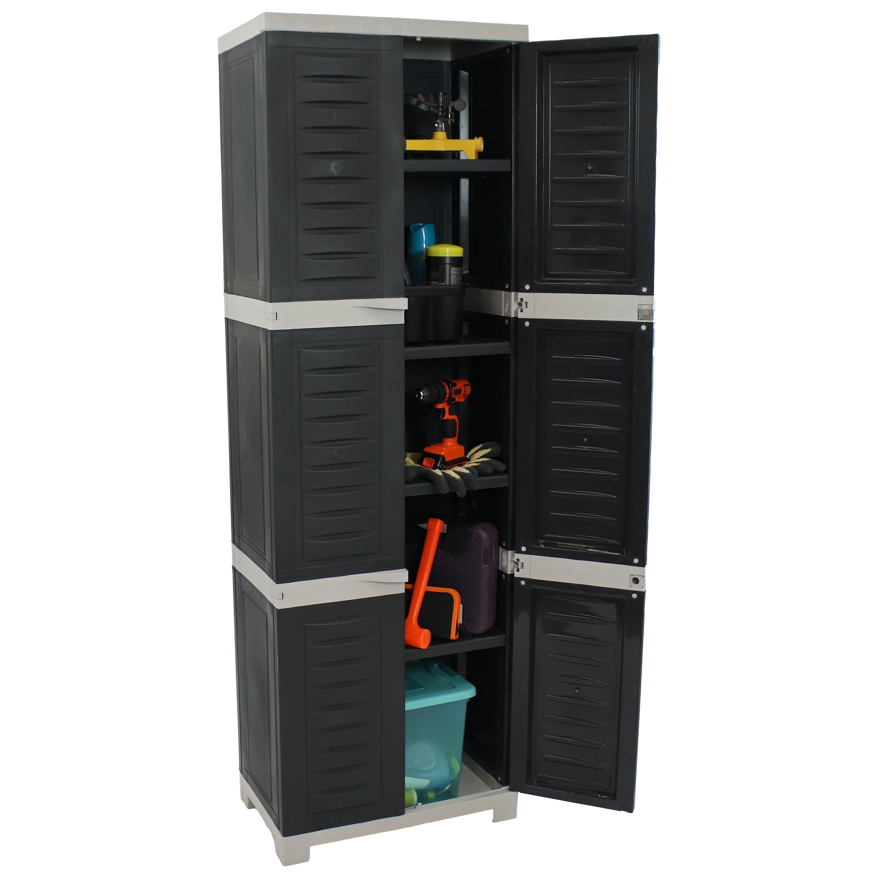 Sunnydaze 4-Shelf Plastic Lockable Storage Cabinet - 72 Inch Heavy Duty Utility Organizer for Garage, Shed, or Outdoor Storage | Weather-Resistant & Secure Shelving Unit