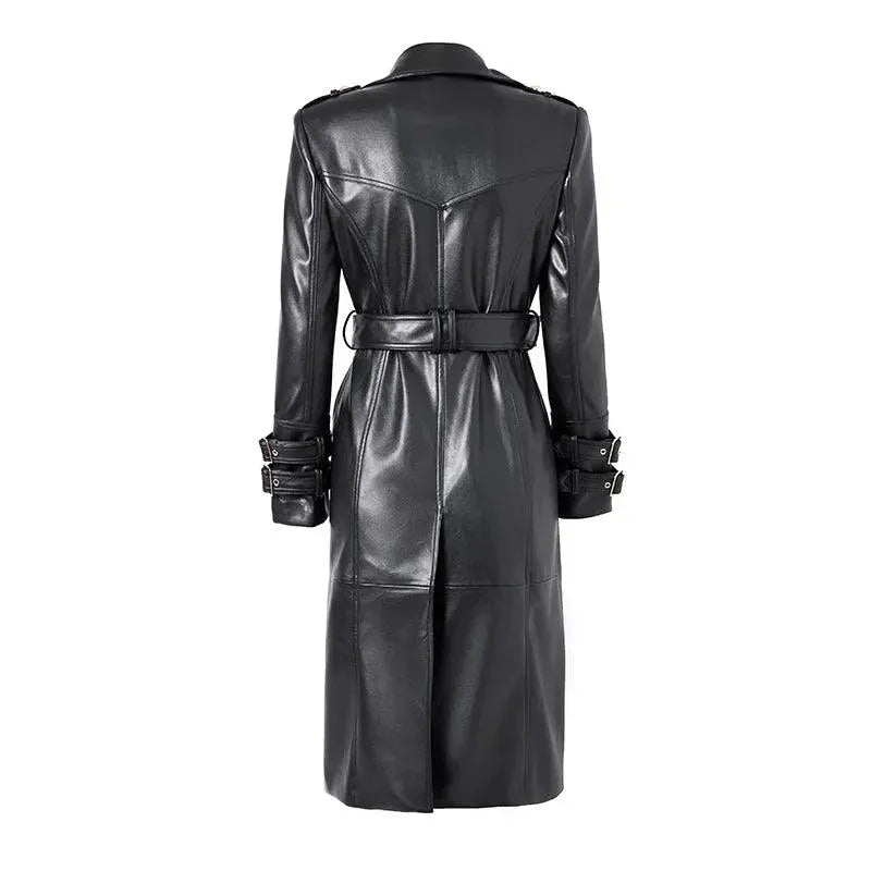 Double Breasted Leather Trench Coat for Women - Stylish Winter Outerwear for Office & Evening Events
