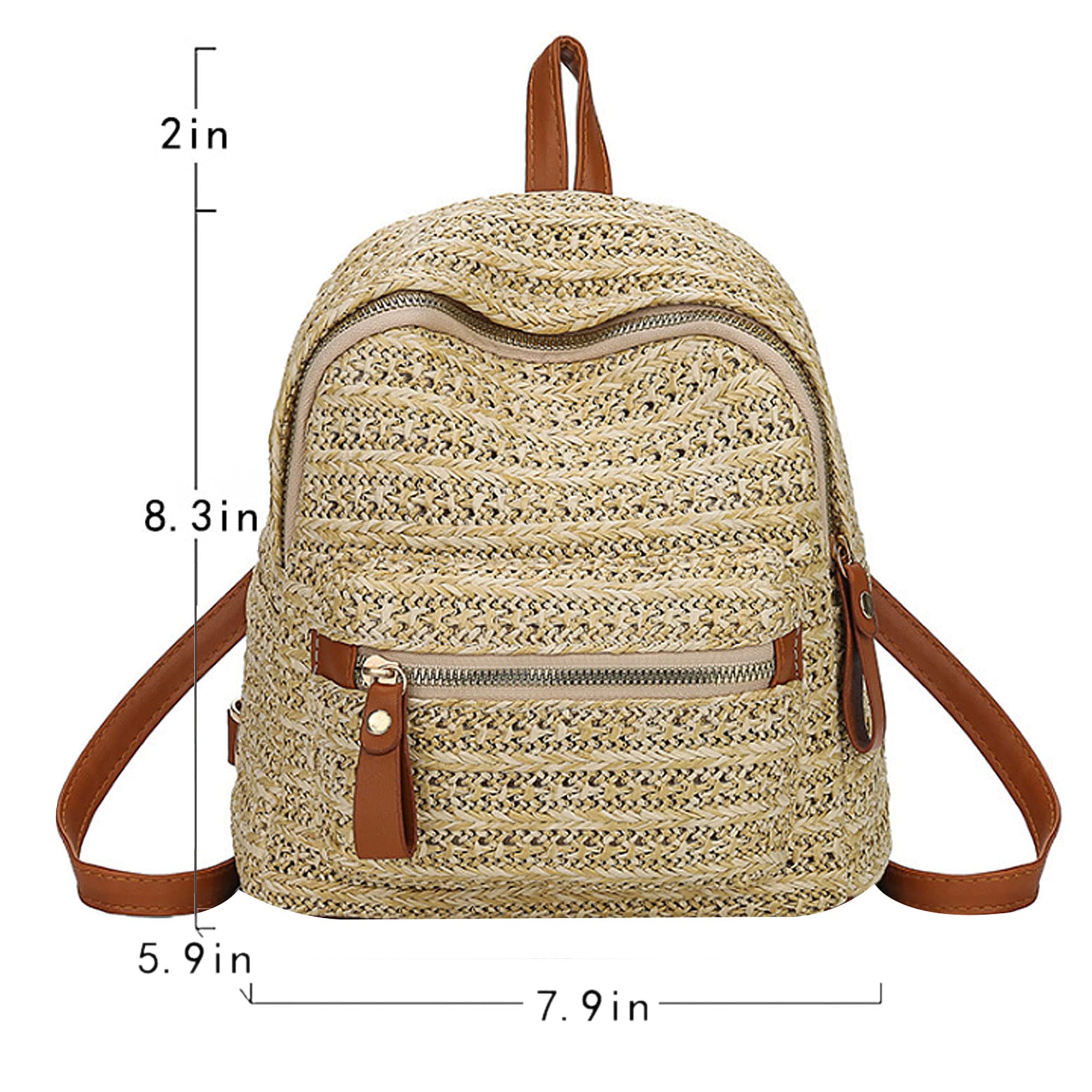 ZLM Handwoven Straw Backpack for Women - Bohemian Beach Purse for Casual Holidays
