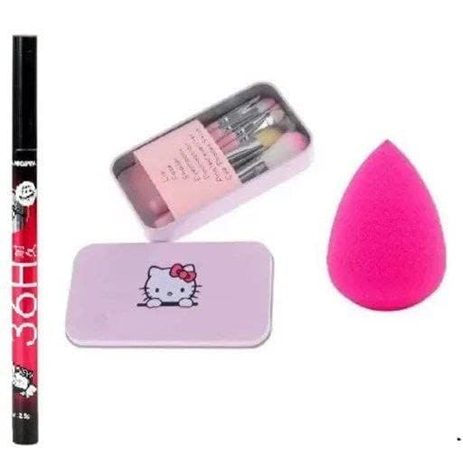 BELLAS 7-Piece Pink Makeup Brush Set with Storage Box, Eyeliner & Beauty Blender - 9-Piece Complete Makeup Kit for Professional & Everyday Makeup Application