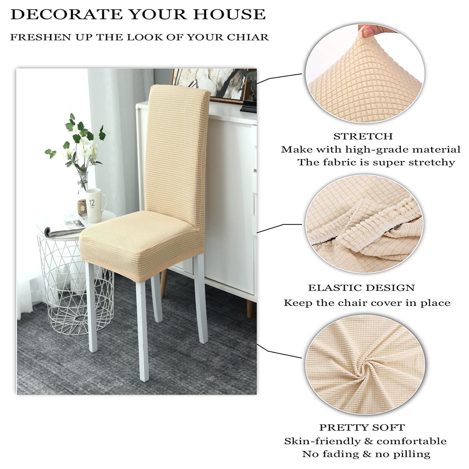 Stretch Dining Room Chair Covers - Non-Slip Removable Slipcovers for Parson Chairs | Home Decor Kitchen Chair Protectors (Cream, Set of 2) - Perfect for Family Gatherings & Dinner Parties