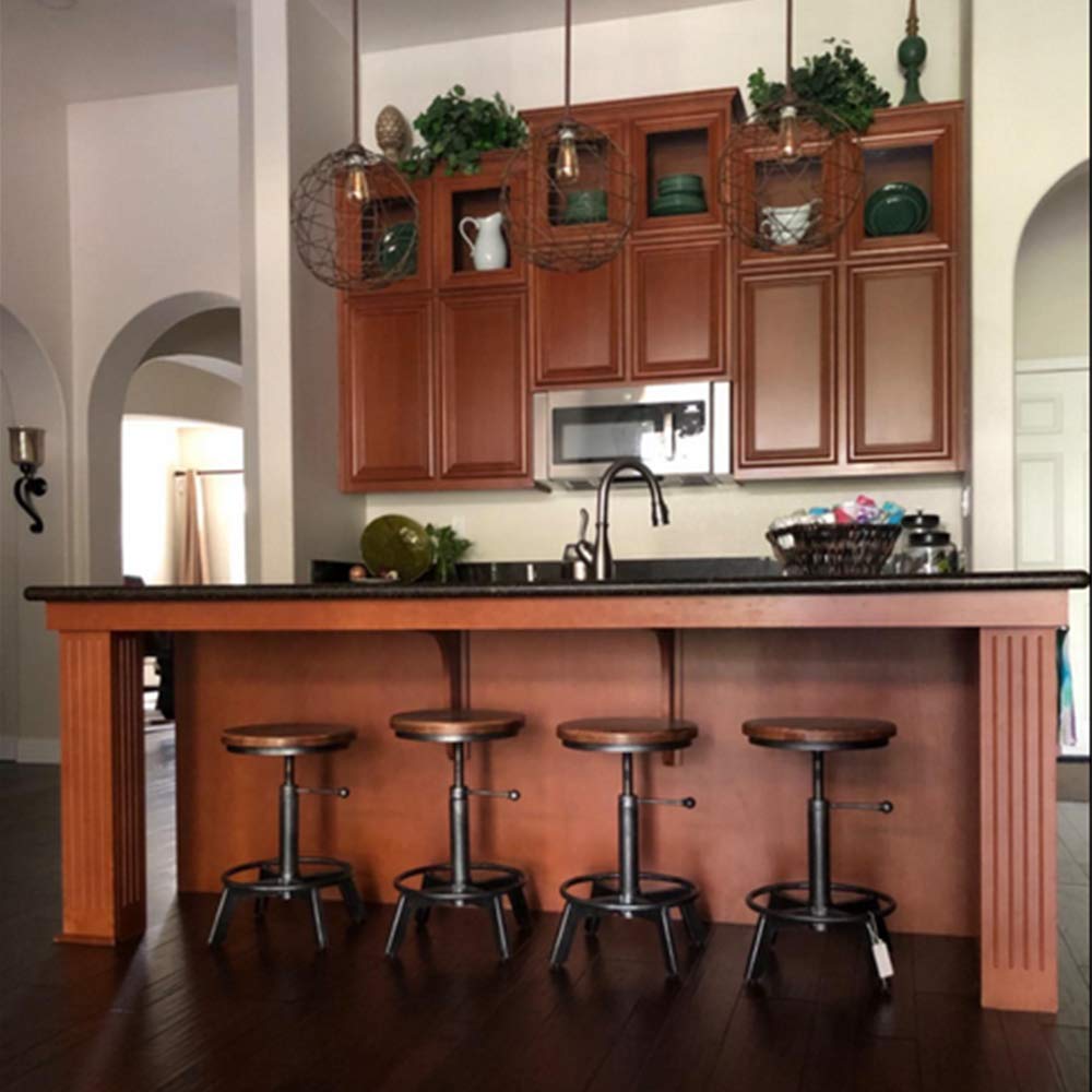 Farmhouse Bar Table Set with 2 Chairs - Industrial Pub Table & Stools, Vintage 3-Piece Coffee Table Set, Swivel High Top Table with Adjustable Height - Perfect for Kitchen Island, Breakfast Nook & Small Dining Spaces