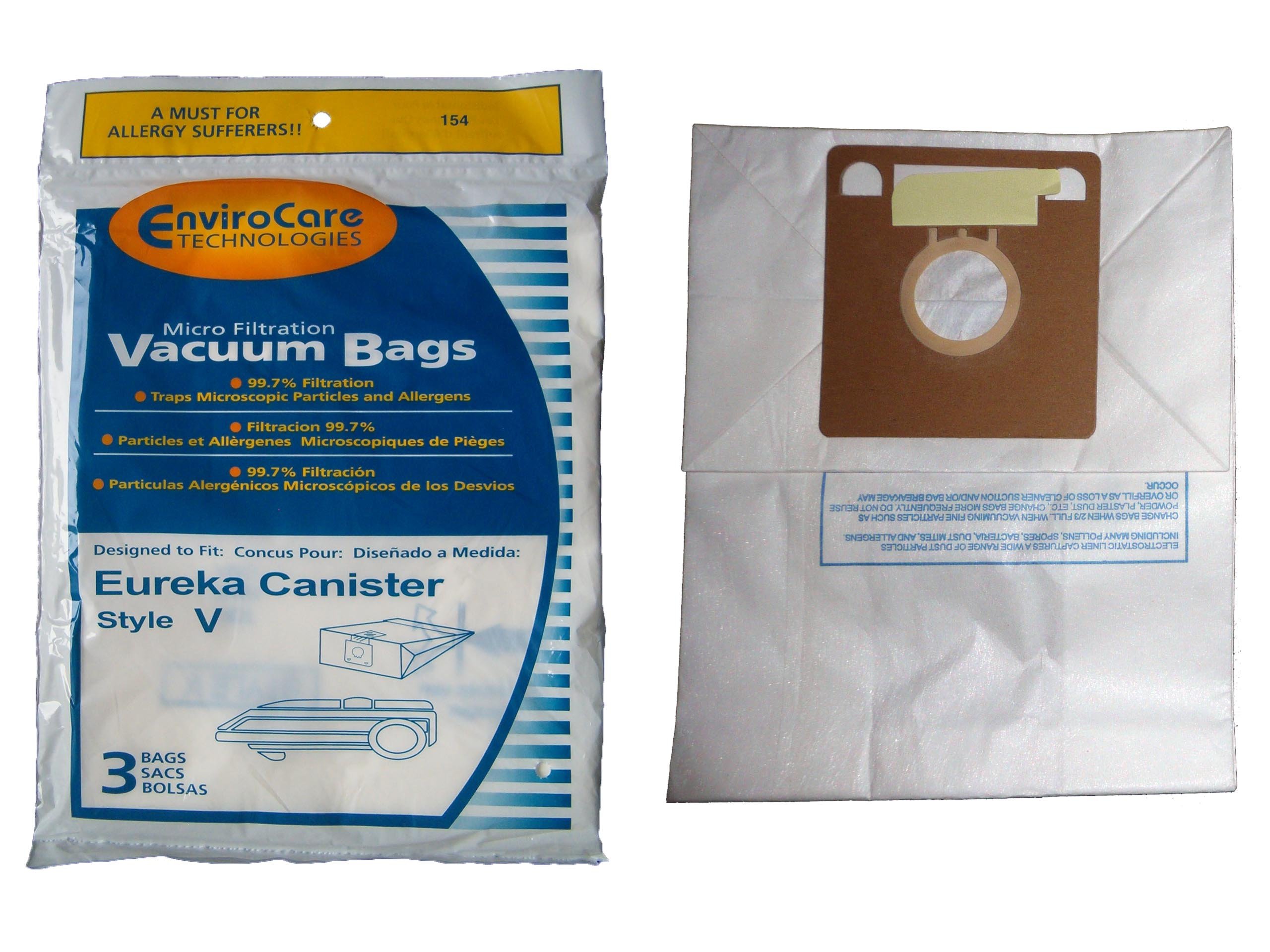 Eureka Allergy Style V Vacuum Bags - 3 Pack - Compatible with Power Team, Powerline, Canisters & World Vac Models 3800, 3900, 6700, 6800, 6865, 8000, 8200, 8900, 52358, 52358-12, 576898-12 - Perfect for Home Cleaning System & Allergy Relief