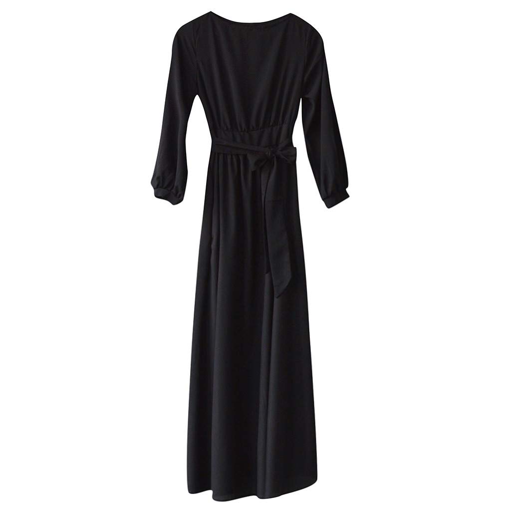 2022 Women's Casual Party Dresses - Lantern Sleeve Solid Long Dress with Belt | Beach Vacation, Wedding Guest, Summer Outfits
