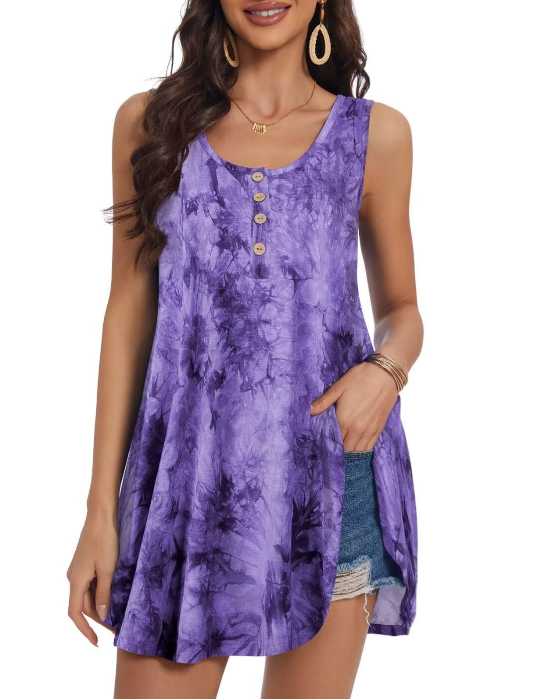 JollieLovin Women's Plus Size Sleeveless Flare Hem Tunic Top - Comfortable Loose Tank Blouse for Casual Wear, Summer Outfits & Beach Cover-Up