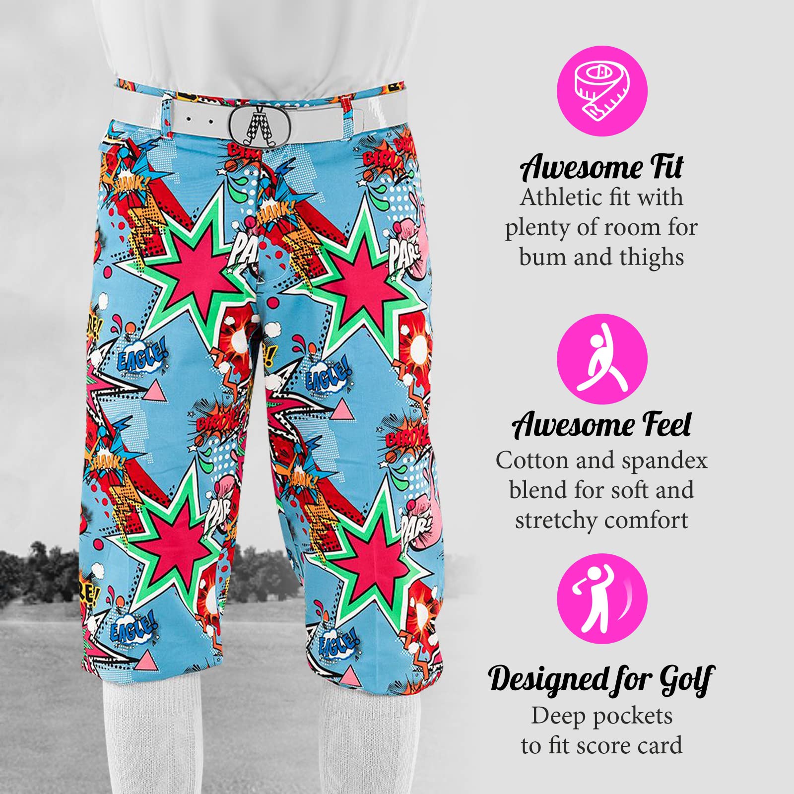 Royal & Awesome Men's Golf Knickers - Stretchable & Breathable Golf Pants for Men - Fun Printed Knickers for Golfers - Perfect for Golf Tournaments & Casual Wear