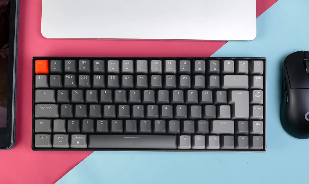 Keychron K2 V2 Wireless Mechanical Keyboard - 84 Key Compact Layout, Bluetooth/USB Wired, White LED Backlit, Gateron Brown Switches, Plastic Frame for Mac & Windows (ISO-UK Layout) - Perfect for Gaming, Office Work & Programming