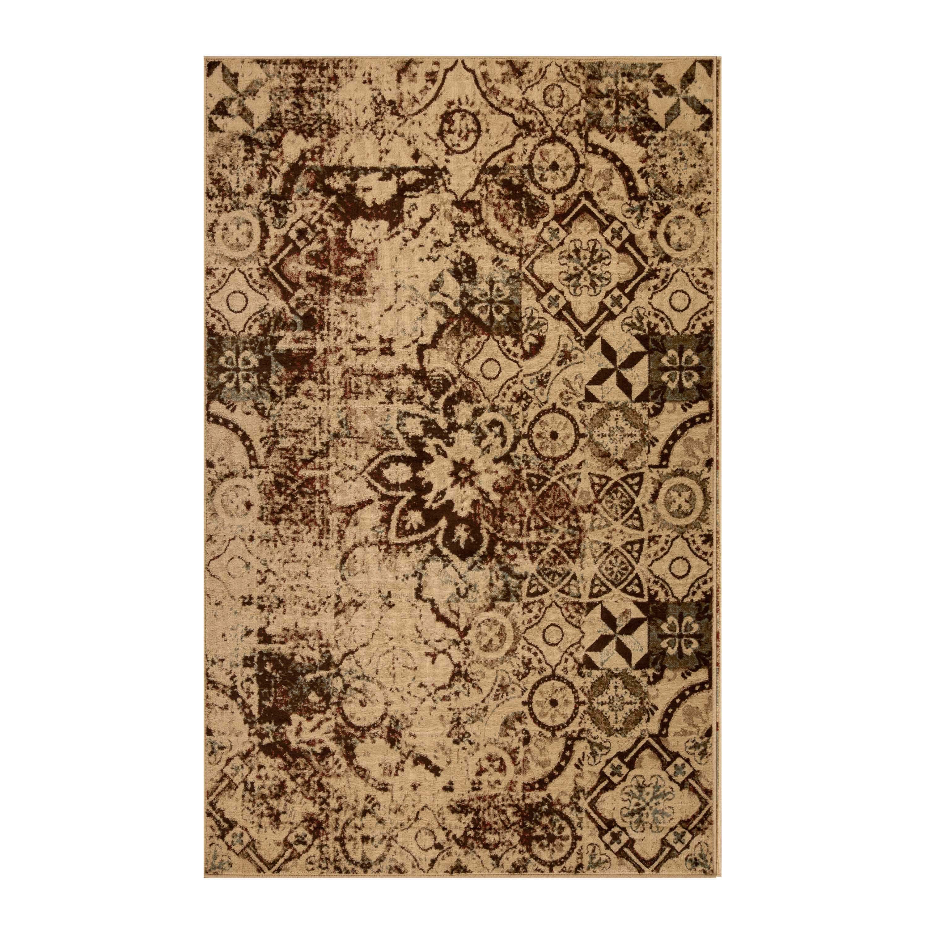 Handmade Rangoli Geometric Medallion Non-Slip Area Rug - Boho Chic Living Room Carpet, Bedroom Decor, Yoga Mat & Meditation Space