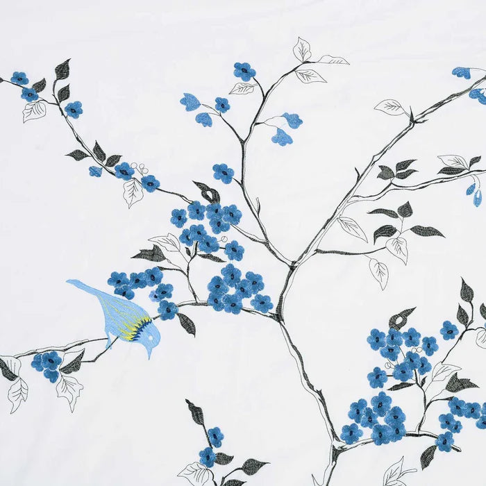 Premium Cotton Cherry Blossom Floral Embroidered Duvet Cover Set - Soft Bedding for Spring & Summer - Perfect for Master Bedroom, Guest Room & Dorm Decor