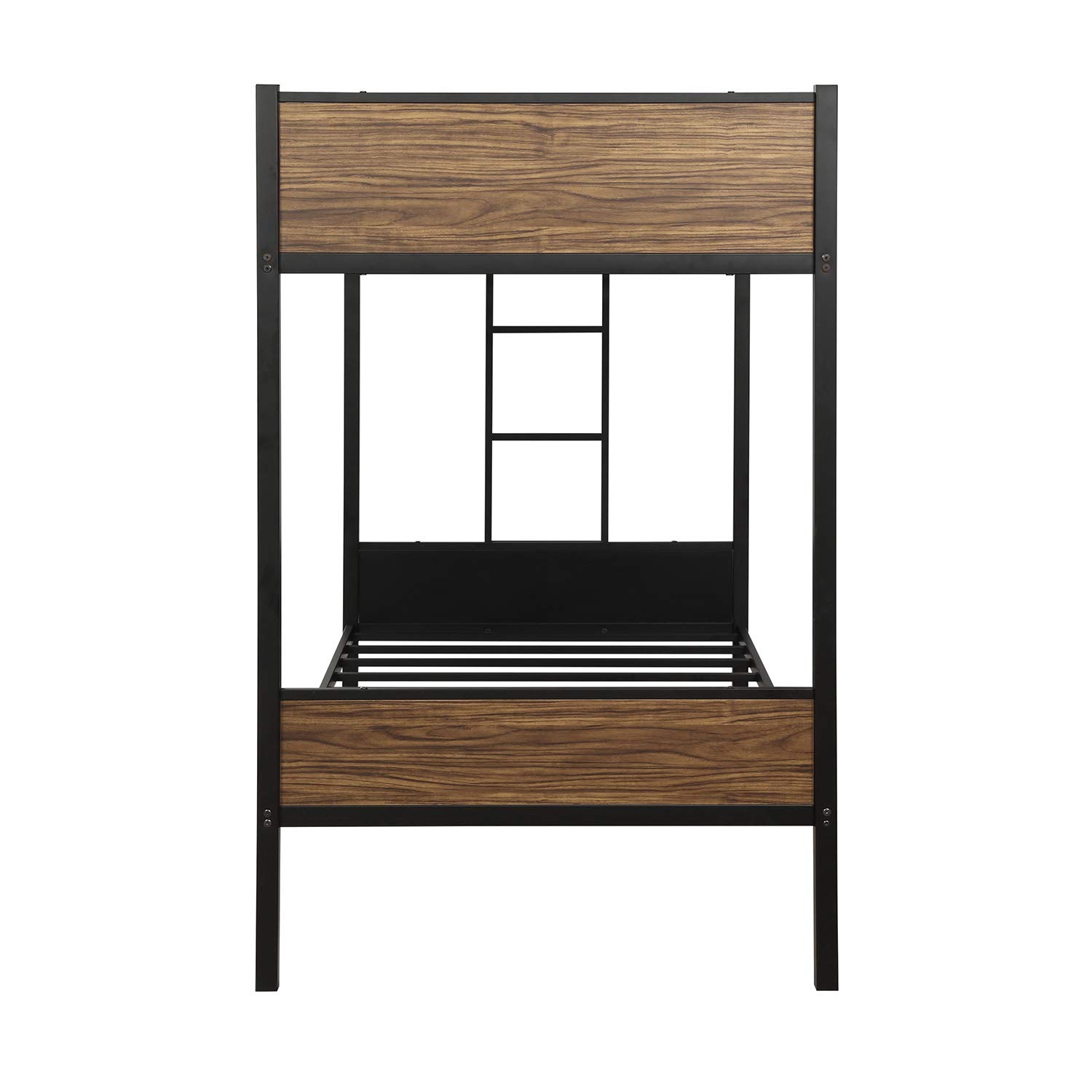 Modern Steel Twin-Over-Twin Bunk Bed Frame with Safety Rail & Built-in Ladder - Sturdy Metal Bunk Bed for Kids, Teens, Boys & Girls - Space-Saving Bedroom & Dorm Furniture (Brown) | Perfect for Shared Kids' Rooms, Sleepovers & Small Spaces
