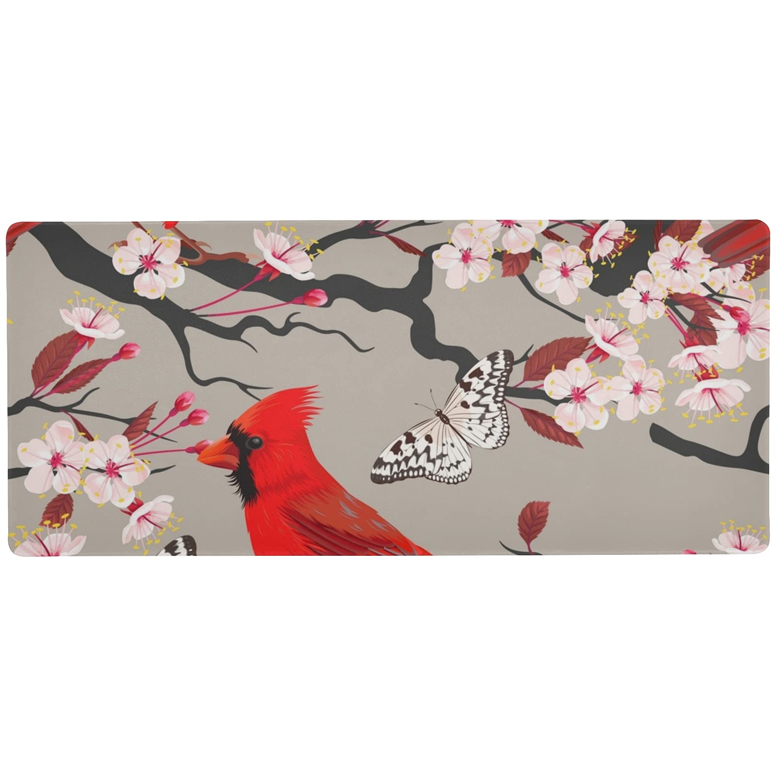Cardinal Butterfly Cherry Blossom Desk Mat - 35.4x15.7in Large Non-Slip Mouse Pad for Gaming & Office Work, Cute Workspace Accessory for PC Laptop Desk - Perfect for Home Office, Study & Gaming Setup